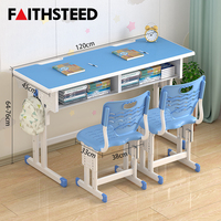 Ensemble bureau et chaise d'école pour enfants, table d'étude réglable en hauteur avec étagère de rangement et support pour sac à dos, mobilier scolaire