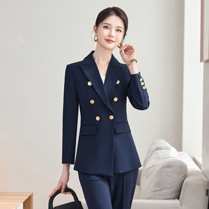 Women's White Double-Breasted Suit Set With Flared Pants Formal Work Wear Autumn Season - Product Image 4