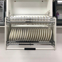 Cesto Elevatório para Cozinha em Armário, Suporte para Louças Retrátil, Cesto de Armazenamento em Aço Inoxidável de 2 Níveis
