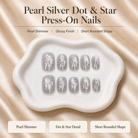 T2106 Kaixin Nouvelle Arrivée Faux Ongles à Presser Effet Perle Argentée, Points et Étoiles, Courts, Forme Arrondie, avec Accent Points et Effet Œil de Chat, Fournitures pour Ongles