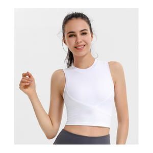 Women Ribbed Wrap Front Yoga Tank <b>Top</b> <b>Built</b>-<b>in</b> Padded Sports Crop <b>Vest</b> Sleeveless Round Neck Gym Pilates Workout <b>Top</b> Wholesale - Product Image 2