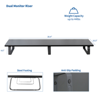 Support pour double écran avec surface en bois et pieds en métal, brun rustique, certifié CARB, Maiernuo T080