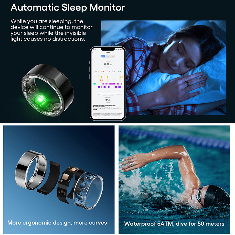 J-style 2301A Waterproof Stainless Steel Smart Health Rings