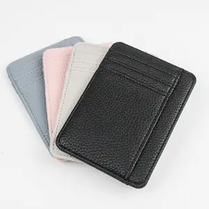 Litchi Blank Cardholders Custom Handmade Handemad Gift Set Calf Pu Leather Id Cardholder Leather