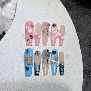 เล็บอะคริลิคทรงอัลมอนด์ลายดอกไม้ ทำมือ 10 ชิ้น พร้อมตัวอย่างฟรี แบบกดติดสำเร็จรูปทรงเฟรนช์ สไตล์เล็บสติลเลตโต้ สำหรับนิ้วมือ <span class=keywords><strong>หมาย</strong></span><span class=keywords><strong>เลข</strong></span>รุ่น - Product Image 4