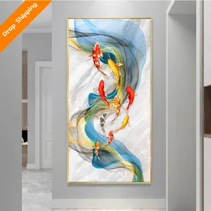 Lukisan Seni Kristal Porselen Lukisan Dinding Lorong Koridor Dekorasi Lukisan Hewan Koi Ikan Berenang