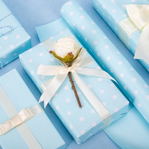Light <b>Blue</b> Polka Dot Gift Wrapping <b>Paper</b> <b>Roll</b> Double-Sided Coated Specialty <b>Paper</b> for Gift & Craft Packaging - Product Image 1