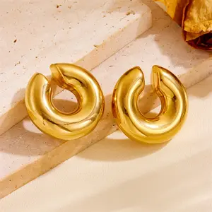 Water proof stainless steel Fashion Big Chunky Ear Cuff c shape clip on silver gold clip-on plain hoop earrings ear cuff