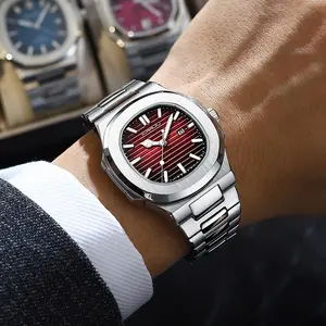 Crrju mais novo relógio de pulso de luxo original de aço inoxidável 316L para homens, relógio de pulso de quartzo à prova d'água