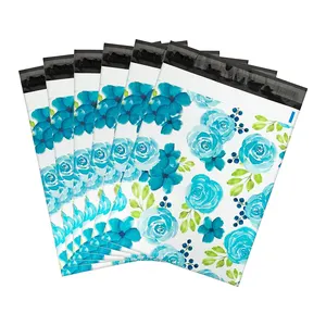Good Quality Custom Printed Blue Flower New Style Clothe Shoes Seal Express Recycling Pe Plastic Resealable Mailing Bags