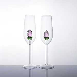 NEW Design Rose Flower Shape Champagne Wholesale Glass Goblet Wine Glasses Rose Shaped Goblet