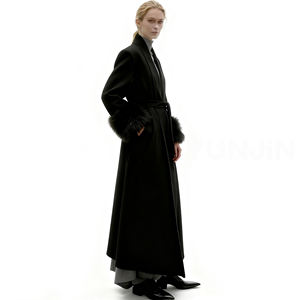 YUNJIN noir luxe femmes laine cachemire Double face Long manteau d'hiver détachable véritable fourrure de renard manches respirant pardessus ceinture - Product Image 4