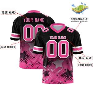 Maillot de football américain personnalisé noir et rose avec dégradé d'étoiles - Product Image 2