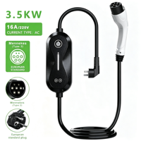 Câble de recharge mobile pour VE 7,4 kW, mode 2, prise de charge Type 2, indice de protection IP65, chargeur AC monophasé, sac de rangement, garantie 18 mois