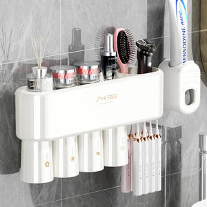 Shi Bei Soporte para cepillos de dientes montado en la pared con estante de almacenamiento con drenaje para baño, diseño minimalista, fácil de limpiar - Product Image 1