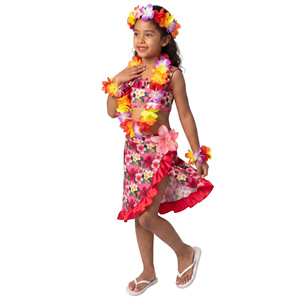 Vestido Hawaiano para Niñas, Disfraz Infantil, Traje de Verano para Actuaciones, Cosplay, Estampado Floral Rosa - Product Image 3