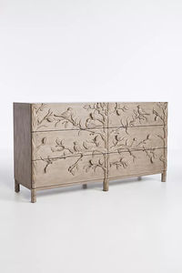 Commode à 6 tiroirs sculptée à la main, série Ornithologie, relief en forme de sommet d'arbre, double buffet, coffre de rangement en bois de qualité héritage - Product Image 2