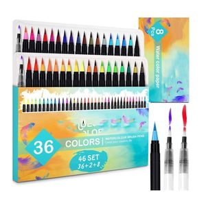 Ensemble de stylos marqueurs à pointe pinceau pour aquarelle, couleurs vives, qualité supérieure, pour estomper les couleurs et peindre à l'encre - Product Image 1