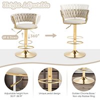 Tabouret de bar moderne en velours avec dossier, tabouret pivotant à hauteur de comptoir pour îlot de cuisine, restaurant et café