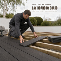 Planche de terrasse co-extrudée ASA 3ème génération, étanche, 1400x200mm, grain de bois anthracite, profil creux pour jardin et cuisine