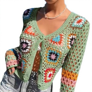 Cardigan da Donna Lavorato a Mano con Logo Personalizzato, Stile Boho all'Uncinetto, Motivo Floreale, Chiusura con Bottone Singolo, Antirughe, Asciugatura Rapida, per l'<span class=keywords><strong>Autunno</strong></span> - Product Image 3