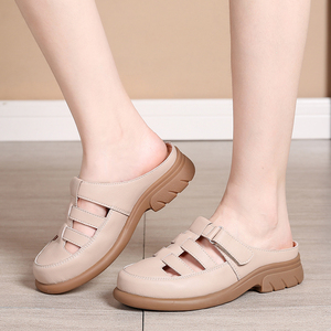 Sandalias planas de verano de piel de vaca para mujer, talla grande, con plantilla suave y diseño hueco tipo Baotou, estilo Lazy <span class=keywords><strong>La</strong></span> - Product Image 4