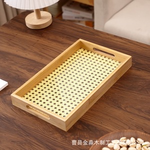Custom Made Rattan Woven Bamboo <b>Tray</b> Solid Wood Tea Serving <b>Tray</b> <b>Small</b> Medium Large Size Home Restaurant Use - Product Image 4