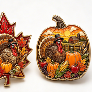 Épinglette en métal en forme de dinde de Thanksgiving, plaquée or, forme irrégulière, émail dur, souvenir de collection - Product Image 4