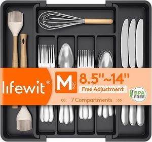 Organizzatore Espandibile per Posate Lifewit, Vassoio Porta Utensili <span class=keywords><strong>in</strong></span> <span class=keywords><strong>Plastica</strong></span> per <span class=keywords><strong>Cassetto</strong></span> Cucina, Senza BPA, Porta Posate e Utensili <span class=keywords><strong>da</strong></span> Tavola - Product Image 1