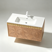 Meuble-lavabo suspendu avec vasque simple et surface texturée unique effet parquet