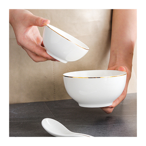 Bắc Âu phong cách sang trọng vàng rim gốm bộ đồ ăn nhà hàng thực phẩm Phục Vụ Nhà bếp sứ Ramen Trắng Súp xương Trung Quốc Bát Bộ - Product Image 1