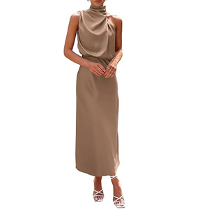 Vestido de Satén para Mujer, Nuevo Verano 2025, Elegante Vestido de Cóctel sin Mangas, <span class=keywords><strong>Alta</strong></span> <span class=keywords><strong>Costura</strong></span> con Logotipo - Product Image 1