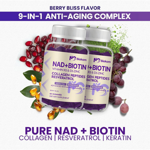 NAD Resveratrol berberberina e biotina Anti-invecchiamento peptidi di collagene gommoso zinco vitamina K2 e D3 gummie per capelli unghie e articolazioni - Product Image 3