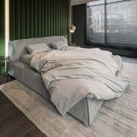 Lit double multifonction en cuir nubuck italien léger de luxe, chambre principale, lit de roi, villa, meubles de luxe, chambre à coucher
