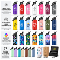 Bouteille d'eau isotherme personnalisée avec logo, couvercle à paille, 24oz 32oz, pour la gym, le sport, le camping, les voyages, en acier inoxydable, revêtement poudré, sans BPA