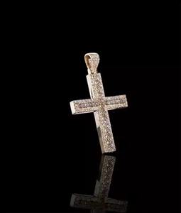 Luxe 14K Or Jaune 3D Croix Pendentif Élégant Hip Hop Conception Princesse Coupe Simulé 925 En Argent Sterling Fine Pendentifs Charmes - Product Image 2