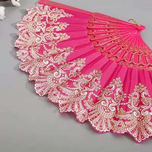 Abanico de Encaje, Regalo de Boda, Estilo Chino, Abanico Plegable, Abanico de Plástico con Polvo Dorado, Decoración para Fiesta de Baile, Regalo - Product Image 4