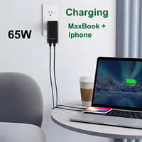 Chargeur USB C GaN 65W à 2 ports, chargeur mural USB C plat, charge rapide, prise pliable mince pour MacBook Air, iPad Pro, iPhone 17/16/15