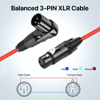 Câble DMX rouge de 3 pieds XLR mâle à 90 degrés à 3 broches vers câble de microphone symétrique femelle Câble XLR à angle droit