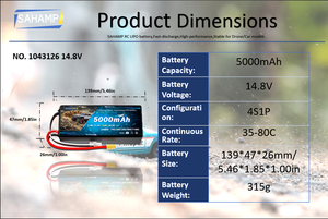 סוללת רחפן FPV בעלת ביצועים גבוהים SAHAMP 5000-5600mAh 3S/4S/6S 30C בצפיפות אנרגיה גבוהה, מצב מוצק, מחבר XT90S 1000 - Product Image 3