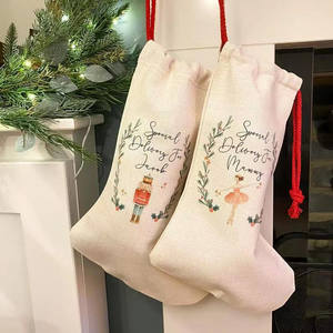 Sublimación personalizada Bolsa en blanco Stocks de lino impresos Decoración de Navidad Stocks con cordón Santa Claus sublimación calcetines de Navidad - Product Image 6