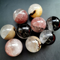Esfera de cristal combinado de cuarzo, obsidiana negra de cuarzo, fresa, gran oferta