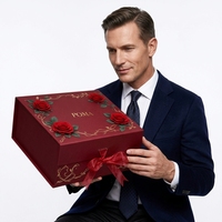 Boîte cadeau rigide magnétique de luxe, boîte pliable rouge avec nœud en satin pour cadeaux de mariage et cosmétiques