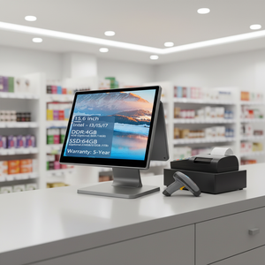 เครื่องบันทึกเงินสดระบบ POS หน้าจอสัมผัสสีฟ้าขนาด 15.6 นิ้ว พร้อมเครื่องพิมพ์ขนาด 80 มม. ในตัว และหน้าจอแสดงผลที่สองขนาด 15.6 นิ้ว สำหรับร้านค้าปลีกและร้านอาหาร - Product Image 1