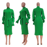 Robe pull à col haut pour femmes, vêtements d'automne et d'hiver, tricot solide, manches longues, longue, Sexy, moulante, nouvelle mode