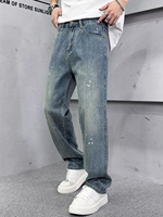 Pantalon en jean ample et droit pour homme, en coton, style vintage, personnalisé, avec impression, vente en gros