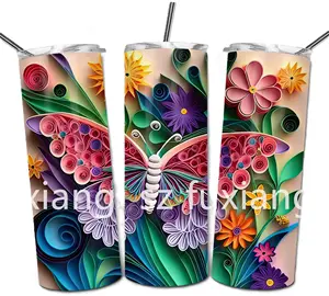 USA HOT sell 3d butterfly paper quill 20oz tumler pour les vacances avec paille