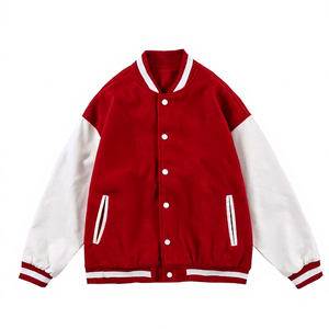 Chaqueta Letterman Roja para Hombre con Diseño Bordado de Perro con Globo en Forma de Corazón, Algodón/Lana, Transpirable y Ecológica, Ropa de Invierno - Product Image 1