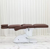 Table de massage électrique moderne en cuir marron pour esthéticienne, soins des cils, spa facial, avec 4 moteurs réglables et chaise de maquillage
