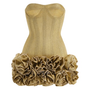 Vestito da Cocktail da festa per celebrità con <span class=keywords><strong>Mini</strong></span> lunghezza decorato floreale con spalline rosse senza schienale senza spalline di nuova moda <span class=keywords><strong>oro</strong></span> - Product Image 1